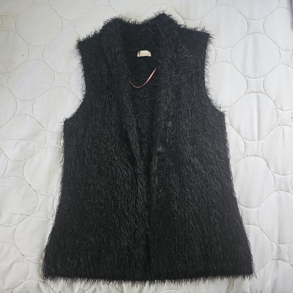 Trucco Black Faux Fur Shaggy Fuzzy Sleeveless Vest Size S